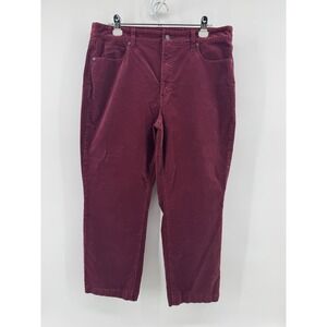Talbots Womens Sz 14P Burgundy Straight Leg Curvy Corduroy Pants Stretch Pockets